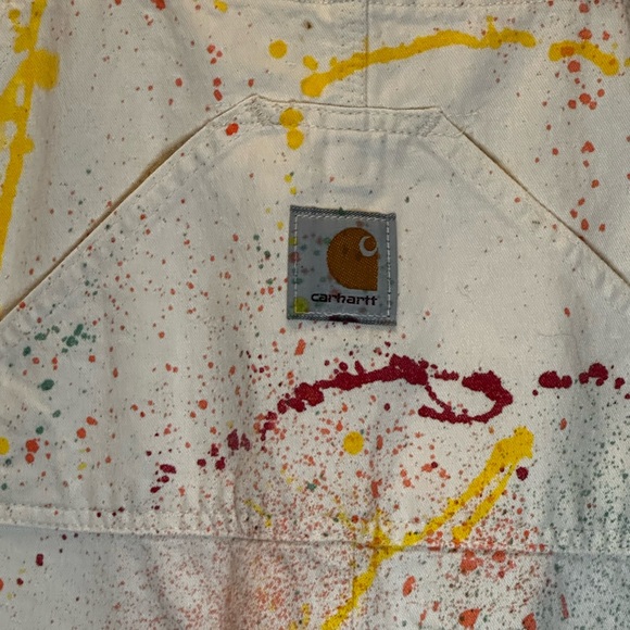 VTG customized Carhartt Overalls White‎ Carpenter Painter button fly bibs - Picture 6 of 12